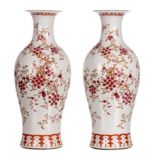 Two Chinese famille rose baluster shaped vases, decorated with flower branches, marked, H 61 cm