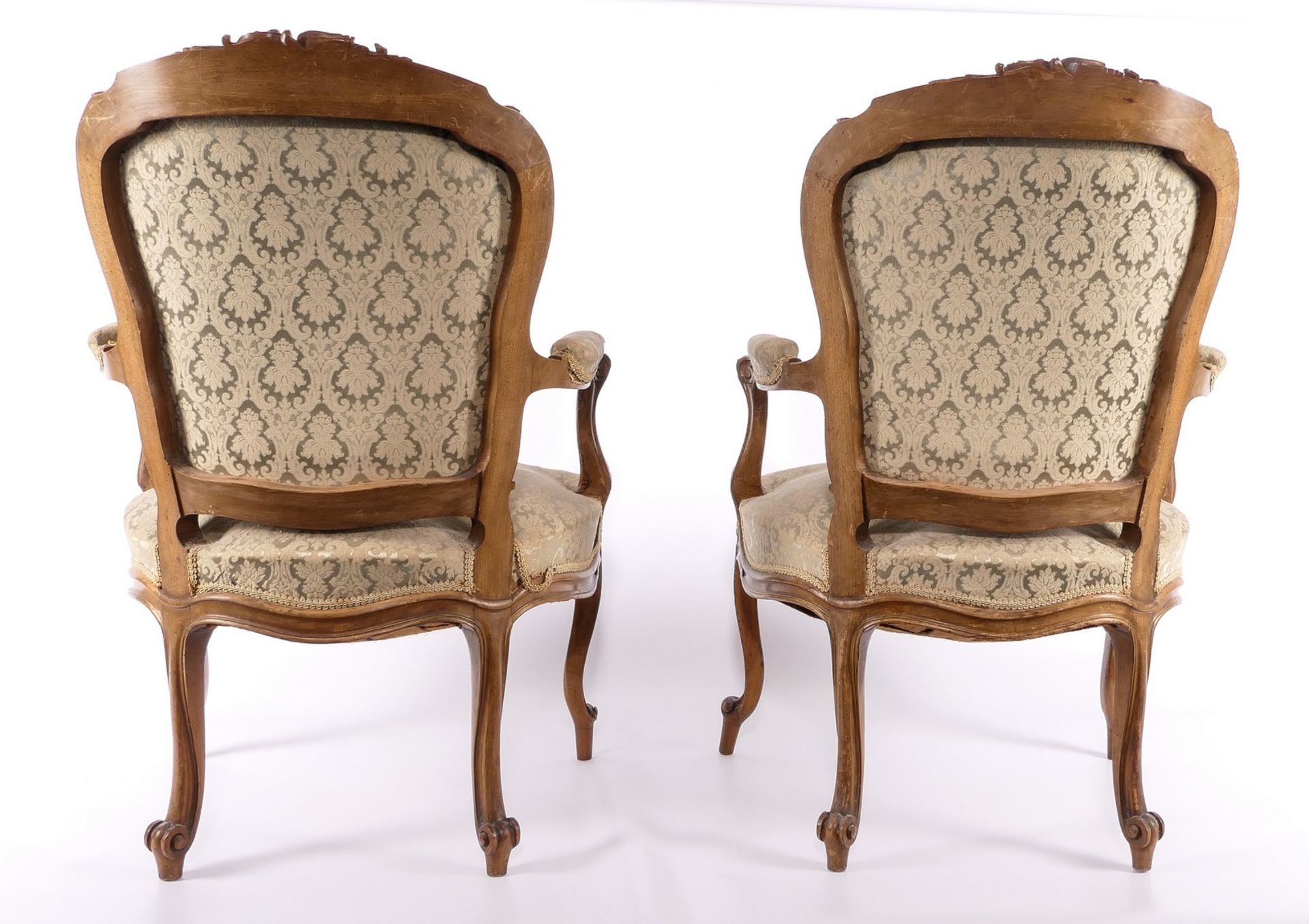 A pair of fine sculpted rococo style fauteuils, beachwood, the sculpture gilt, H 96 - W 63 - D 69, - Bild 3 aus 10