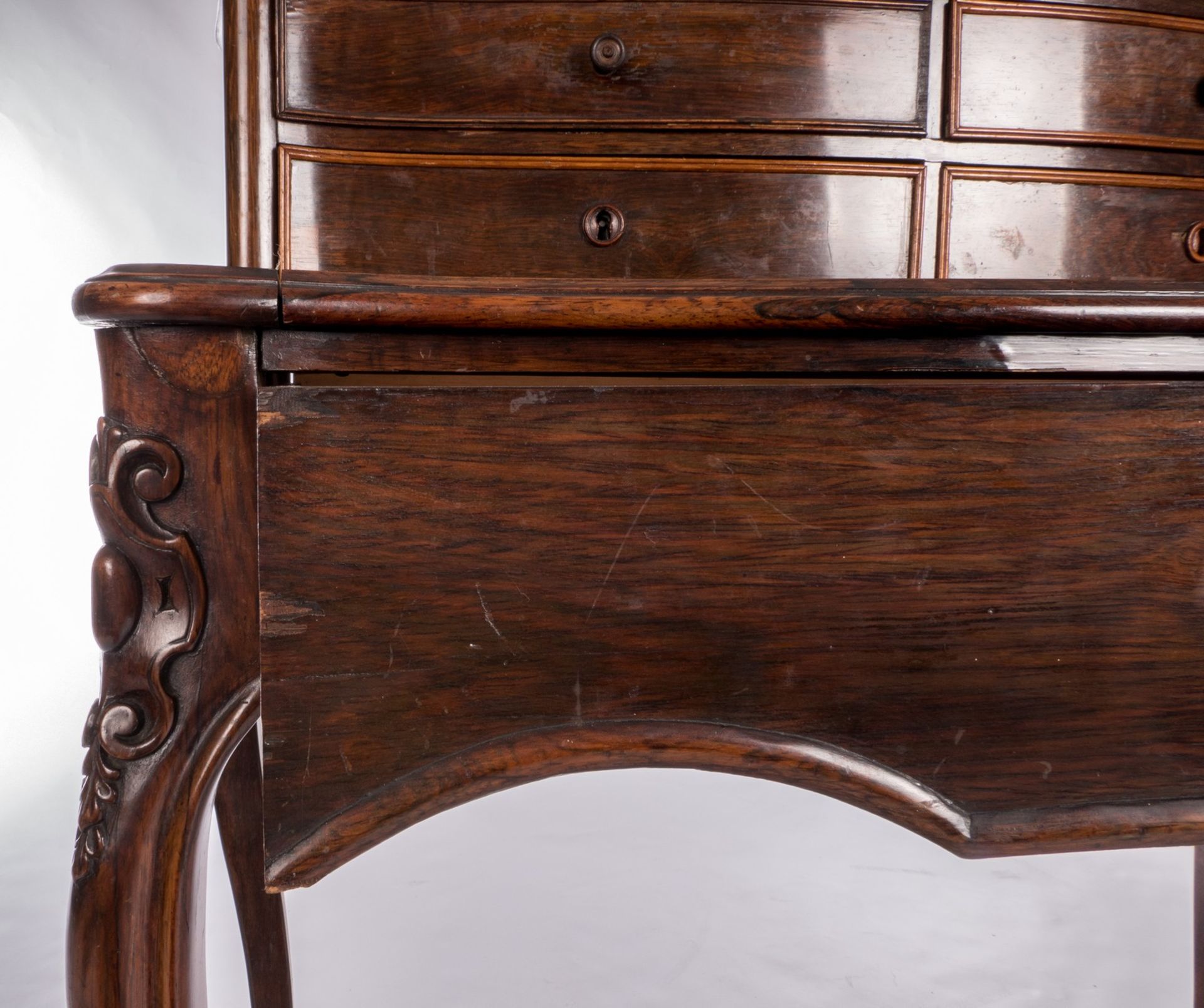 A French late 19thC rosewood veneered ladies writing desk, H 118 - W 90 - D 49 cm - Bild 6 aus 9