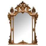 An exceptional 19thC wall mirror in carved and gilt wood, H 307 - B 225 cm