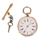 An 18ct gold pocket watch, marked Goulet à Paris, serialnr. 10160; added the matching key with