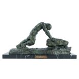 Demanet V., stonemason, green patinated bronze on a marble base (donation society L'Urbaine to an