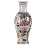 A Chinese baluster shaped vase, overall polychrome decorated with an animated scene depicting the