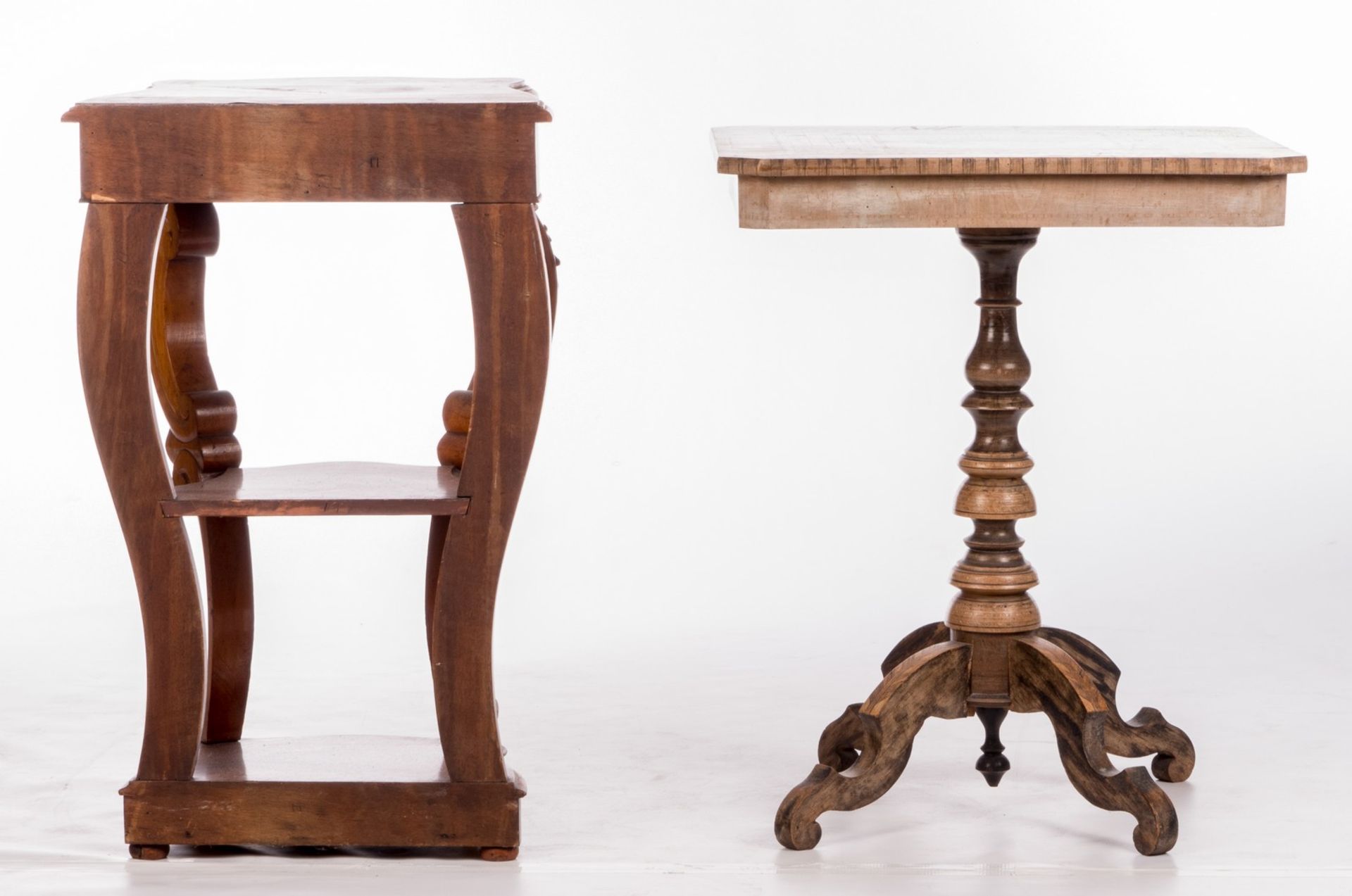 A walnut console in Louis Philippe style, H 79 - W 51 - D 35,5 cm; added a ditto Nap. III side table - Bild 4 aus 10