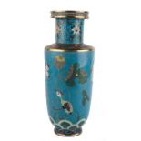 A Chinese cloisonné rouleau shaped vase, decorated with birds and flower branches, 19thC, H 43,5