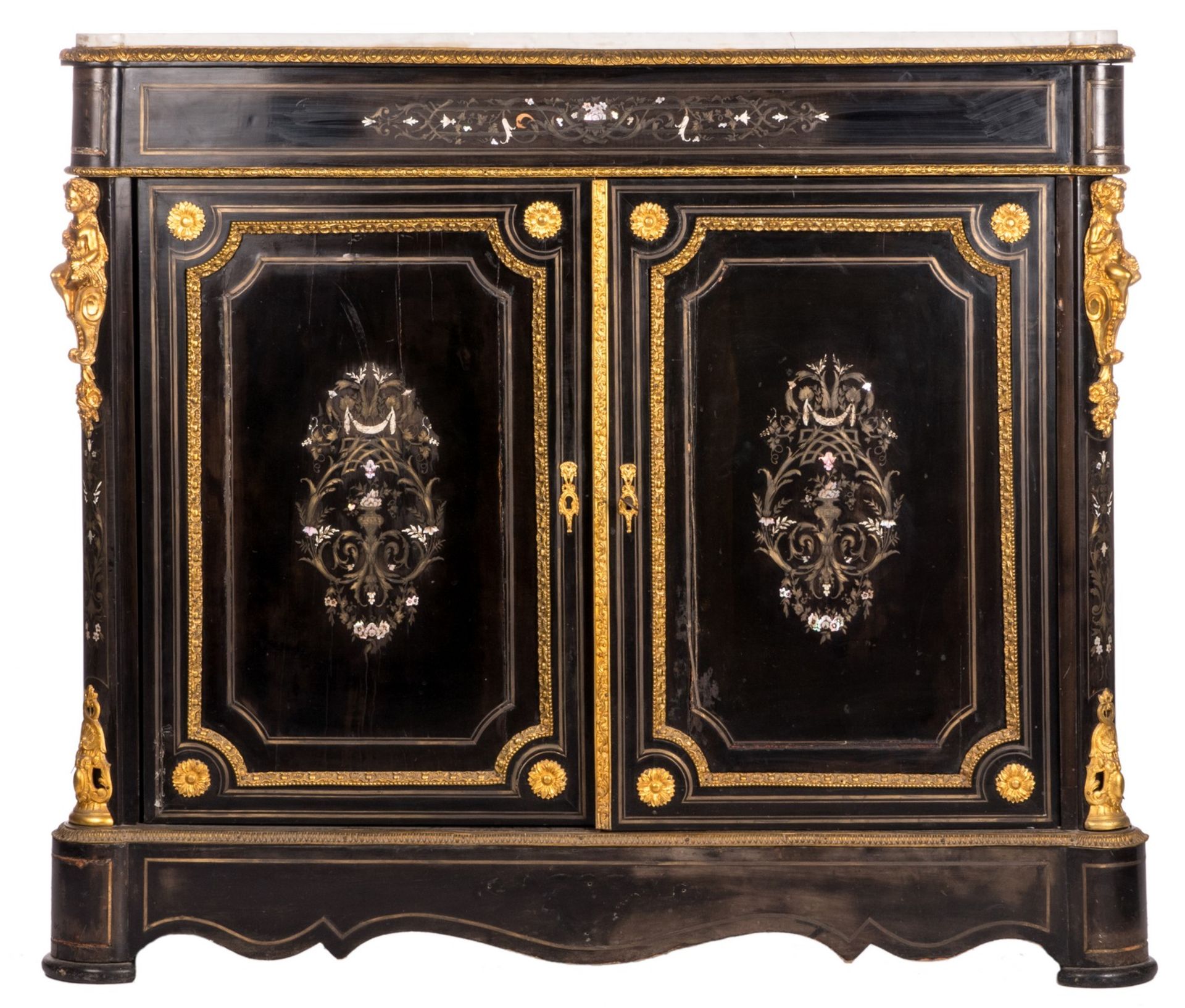 A so-called meuble d'appui 'en deuil' in Nap. III-style, brass and composite marquetry, gilt brass