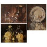 Tahon A., three still lifes, oil on canvas, 30 x 40 cm