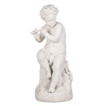 Jeune G., a flute-playing putto, biscuit, H 92 cm (damages)