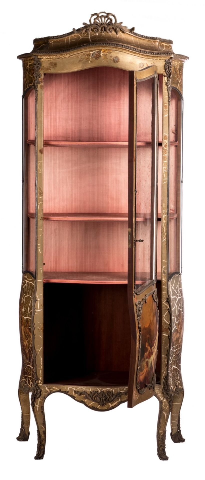 A polychrome painted LXV-style display cabinet with silver plated brass mounts, H 221 - W 87,5 - D - Bild 2 aus 6
