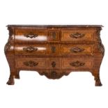 Commode à la régence, Rococo style, mahogany and rosewood veneer, bronze mounts and marble top, H 89