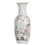 A Chinese famille rose vase, decorated with bamboo and flower branches, H 59 cm
