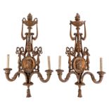 A pair of gilt wooden Neoclassical wall lights, H 90 cm (damage)