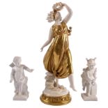 Unsigned, dancer, partly gilt porcelain, Volkstedt-Rudolstadt (Thüringen), Thirties, H 24,5 cm;