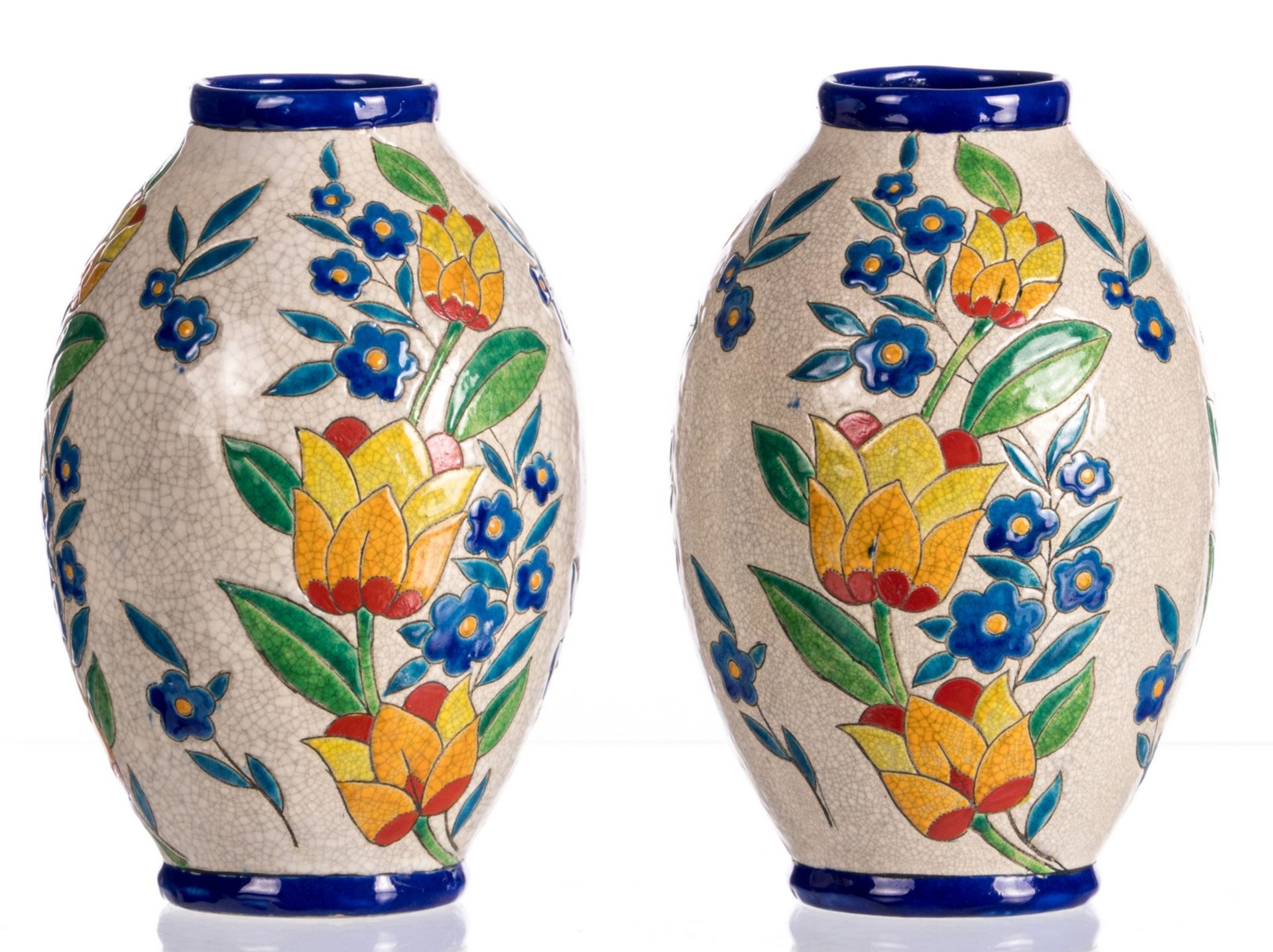 A pair of Keramis vases, workshop Catteau, catalog number D2779, H 27 cm - Image 4 of 8