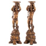 Two gilt wood Italian pedestals, H 117,5 cm