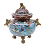 A Chinese cloisonné vase and cover, decorated with animals and floral motifs, the gilt bronze