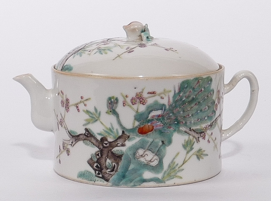 Six Chinese polychrome teapots and covers, decorated with flower branches, antiquities and a - Image 7 of 28