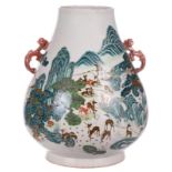 An exceptional Chinese 'hundred deer' Hu vase, marked Qianlong, H 44 cm (chips and firing faults