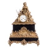 A late 19thC French mantel clock, bronze and sheet brass, H 53 cm