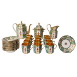 A coffee service, polychrome chinoiserie decorated, Bohemia, late Biedermeier period, H 7 (cup and