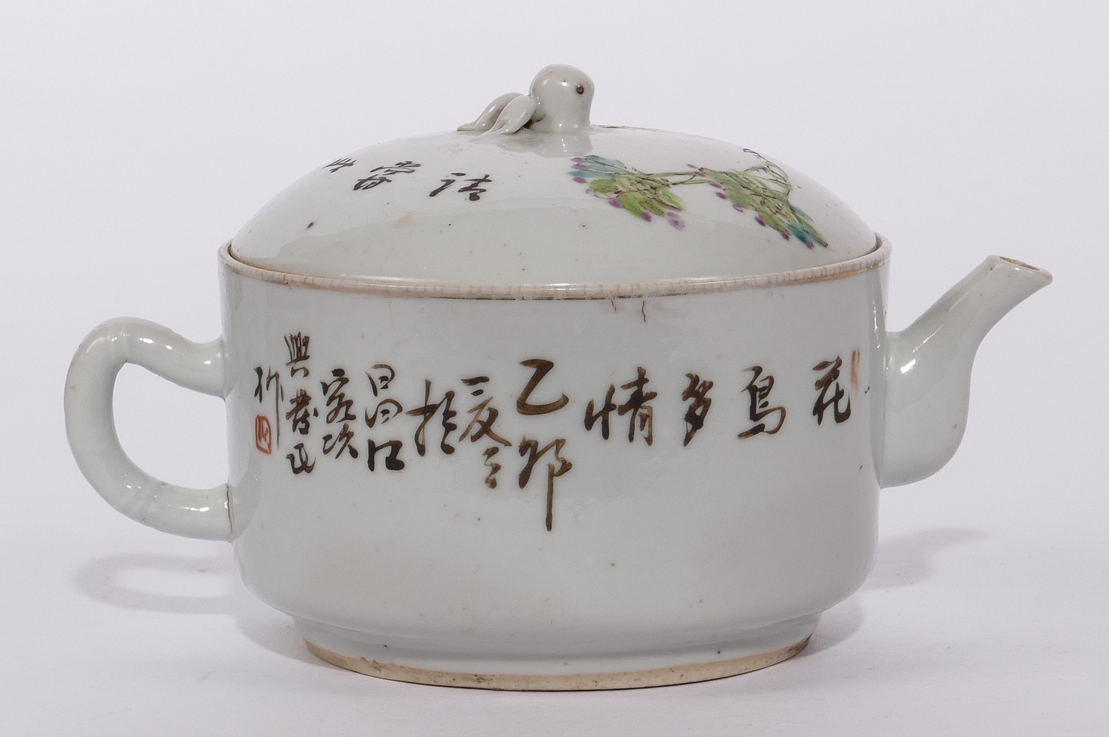 Six Chinese polychrome teapots and covers, decorated with flower branches, antiquities and a - Image 4 of 28