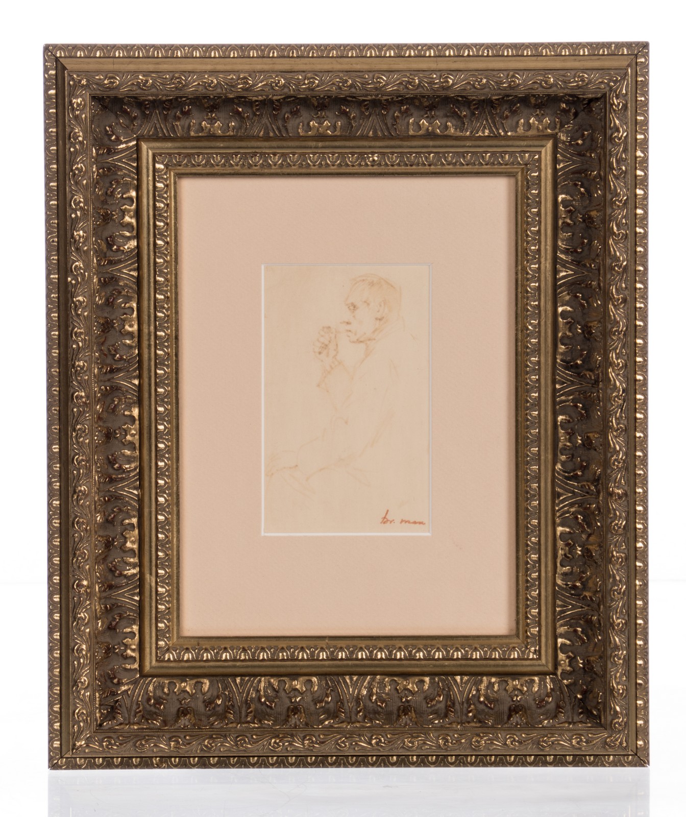 Max Br., portrait of a man, bistre on paper, 8 x 13 cm - Image 2 of 7