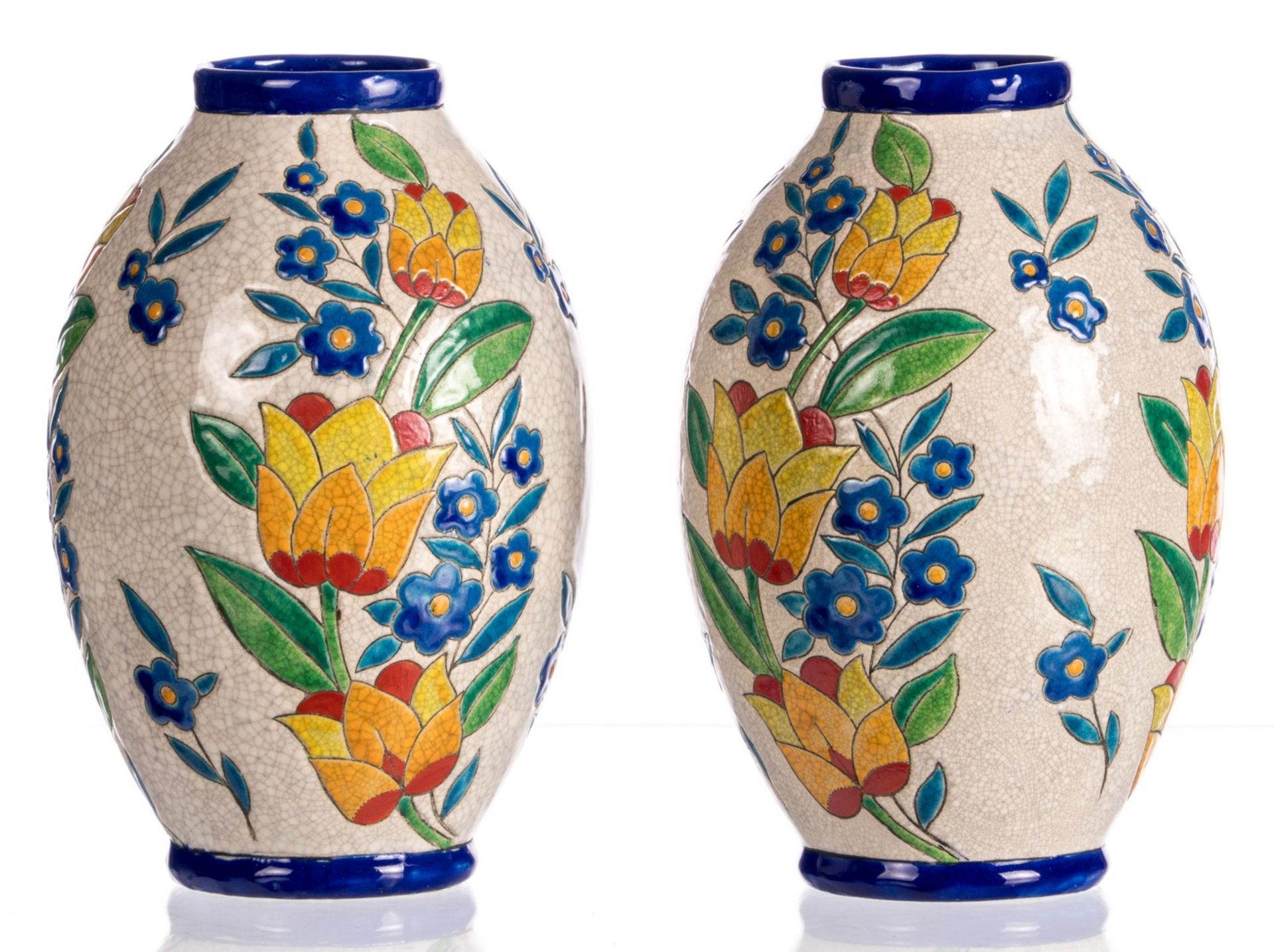 A pair of Keramis vases, workshop Catteau, catalog number D2779, H 27 cm - Image 2 of 8