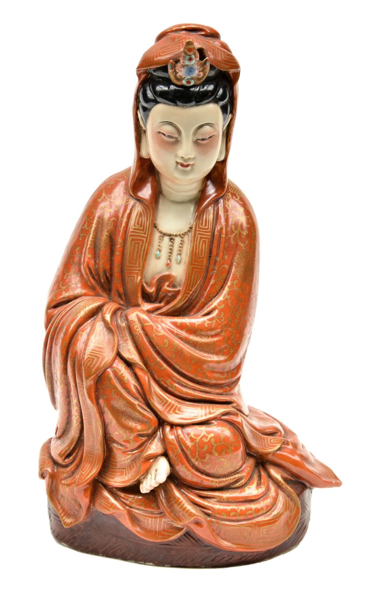 A Chinese polychrome decorated Guanyin, H 36 cm