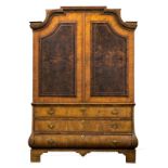 An 18thC walnut veneered Dutch cabinet, H 239 - W 167 - D 51 cm