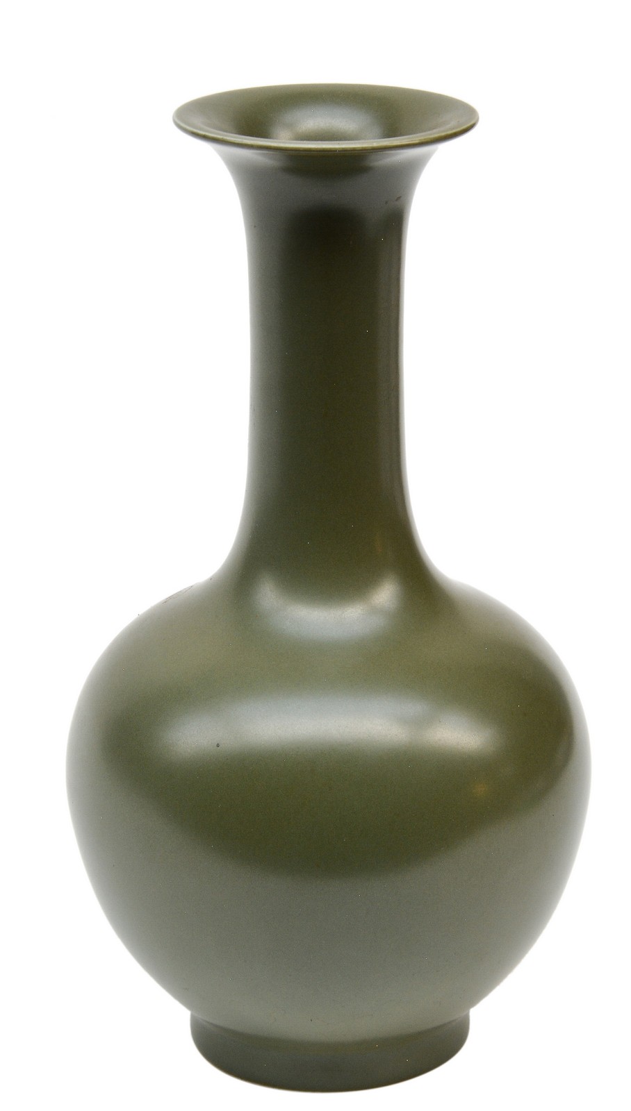 A Chinese monochrome olive green glazed bottle vase, with a blue underglaze mark, H 25 cm