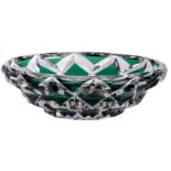 A green overlay Val Saint Lambert crystal bowl, marked, (negligible chip to the base), Diameter 30,5