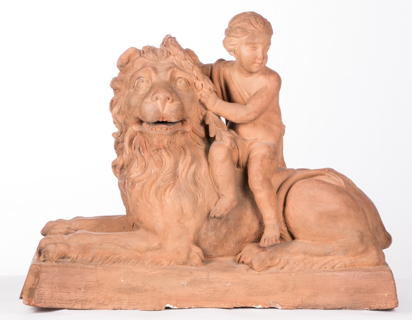 A large pair of terracotta sculptures depicting an allegoric scene, 19thC, H 78 - B 97 - D 35 cm - Image 4 of 62