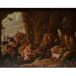 Non signed, the temptation of St. Anthony, oil - oak panel, late 19thC, copy in the16thC manner,