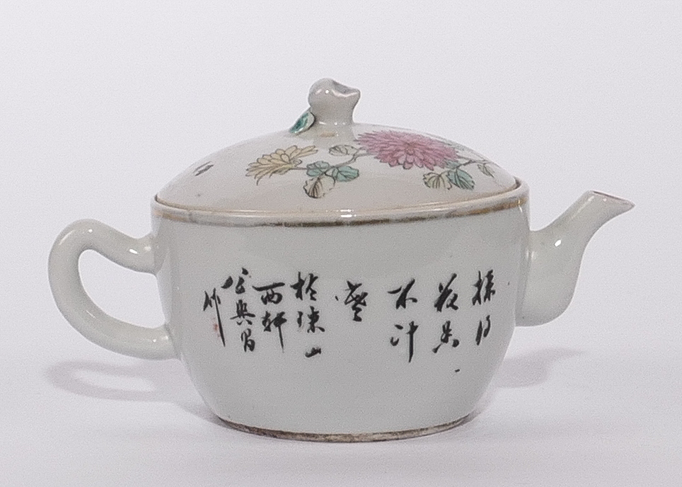 Six Chinese polychrome teapots and covers, decorated with flower branches, antiquities and a - Image 9 of 28