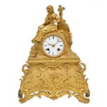 A charming late 19thC gilt bronze mantel clock, H 36 - W 28 - D 11 cm