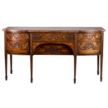 An exceptional mahogany veneered George III and period sideboard with sculpted ornaments, H 94 - W