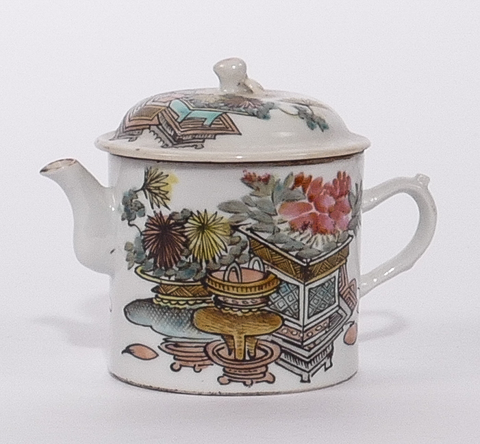 Six Chinese polychrome teapots and covers, decorated with flower branches, antiquities and a - Image 10 of 28