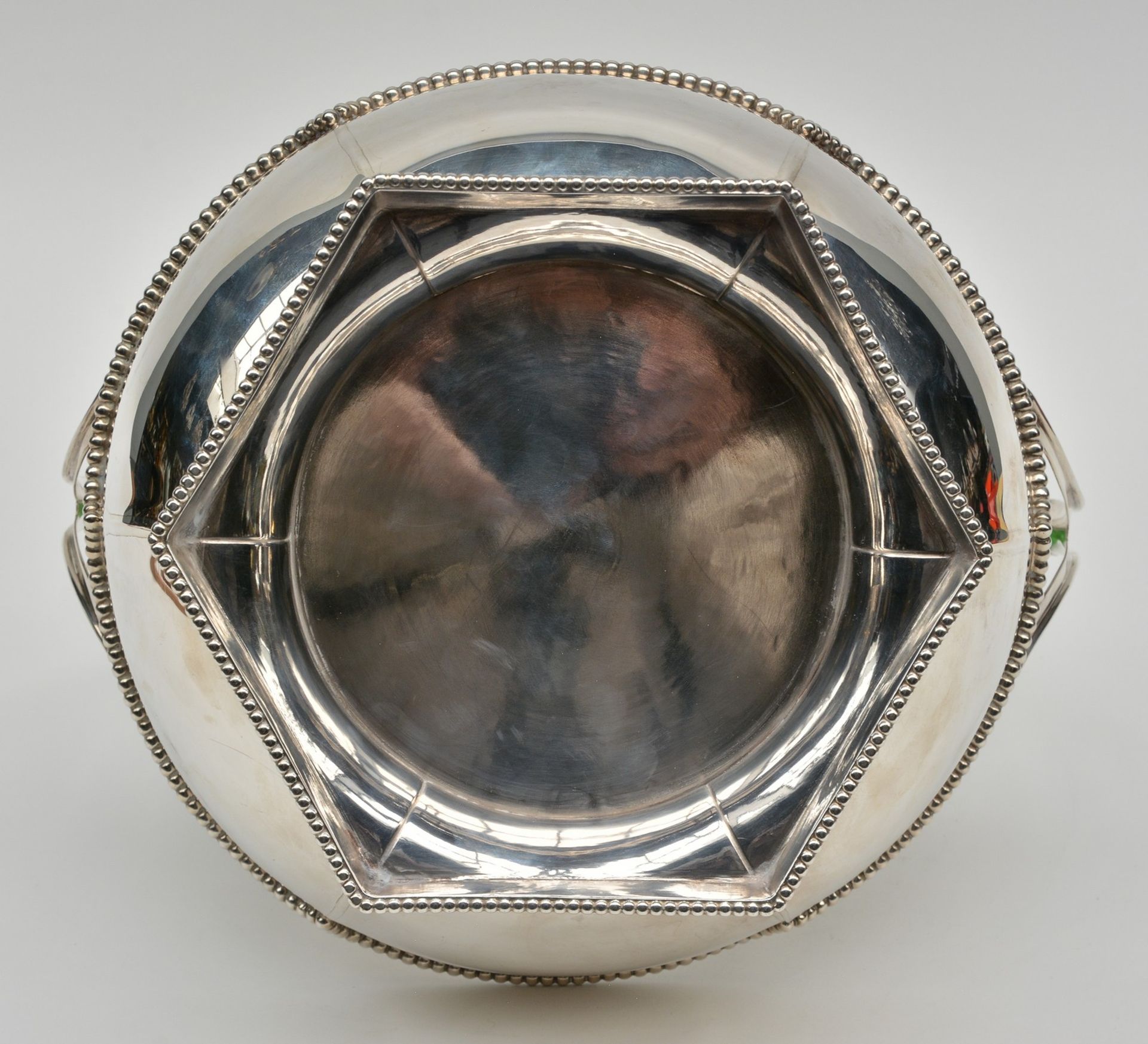 A German silver basket, 800/000, 1930s, H 36,5 - Diameter 26cm, total weight ca. 970g, (some - Bild 7 aus 9