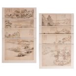 Eight Chinese water colours on paper, depicting river landscapes, signed, Cao Yue, 18thC, 29 x 40
