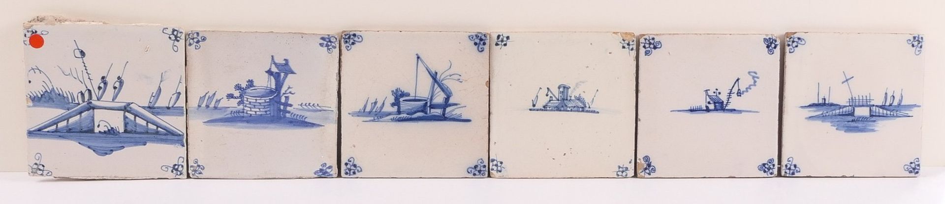 Lot of nine 17thC blue and white decorated Delft tiles; added a lot of first half 18thC blue and - Image 5 of 16