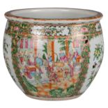 A Chinese Canton famille rose jardiniere, decorated with court scenes and birds on flower