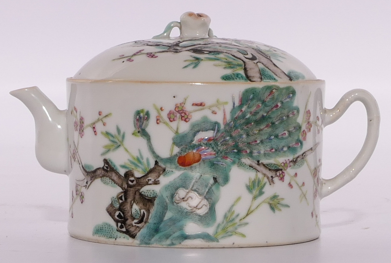 Six Chinese polychrome teapots and covers, decorated with flower branches, antiquities and a - Image 27 of 28