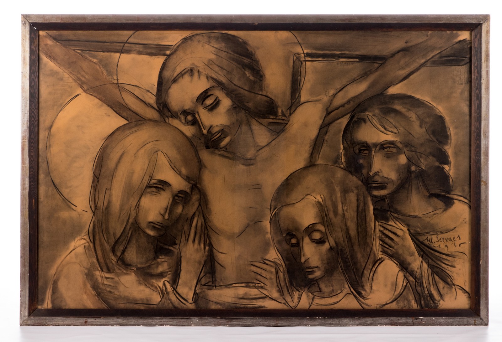 Servaes A., calvary, charcoal drawing on paper, dated 1936, 100 x 156 cm - Image 2 of 6