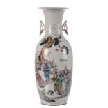 A Chinese polychrome vase, decorated with sages in a garden, H 58,5 cm