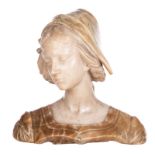 Unsigned, a bust of a girl, marble and alabaster, about 1900, H 41,5 cm