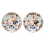Two Chinese Imari plates, 19thC, Diameter 39 cm (chips to the rim, crack and hairline)