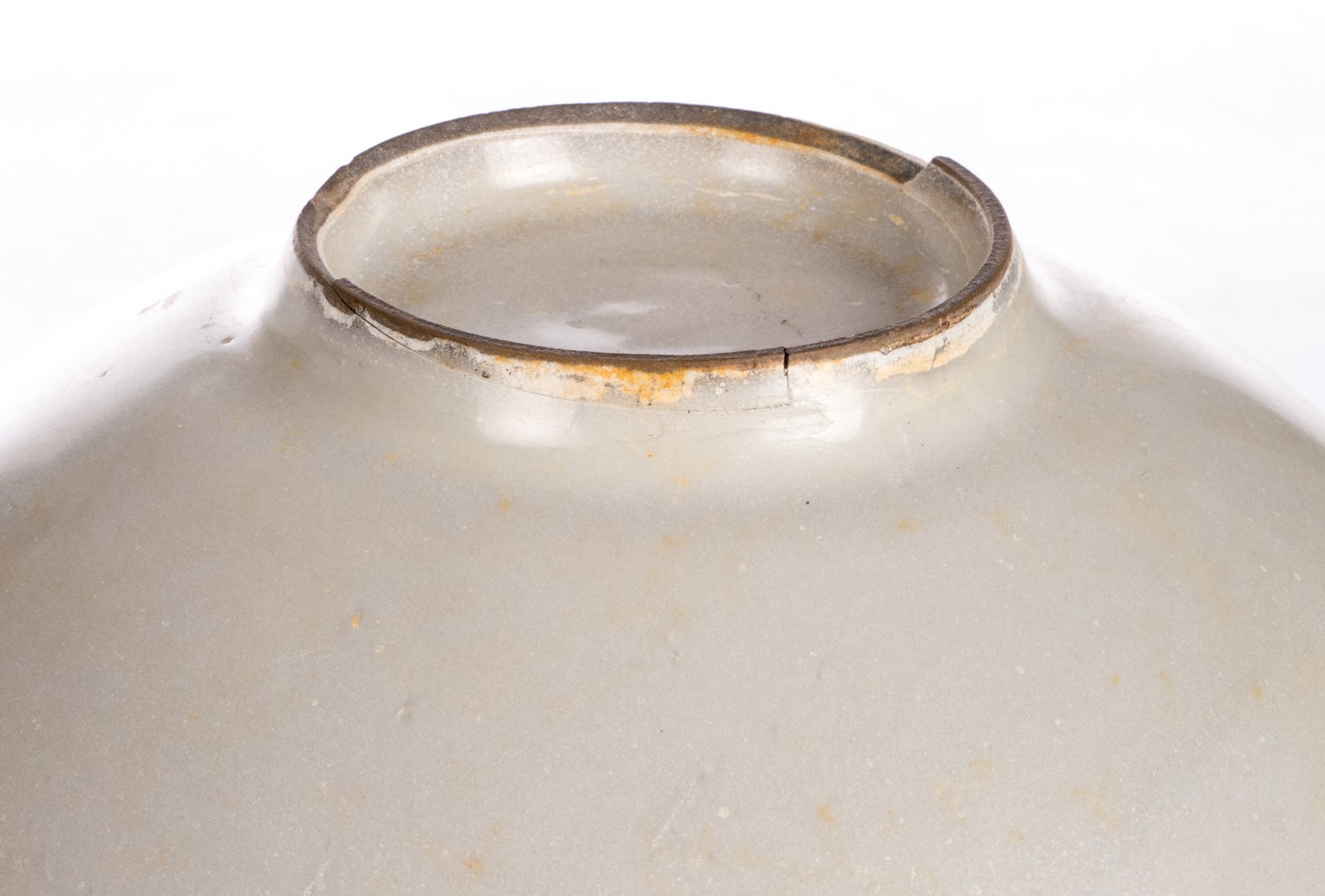 A Chinese celadon stoneware bowl, H 9,5 cm - Diameter 19,5 cm (chips, cracks and firing faults to - Image 8 of 10