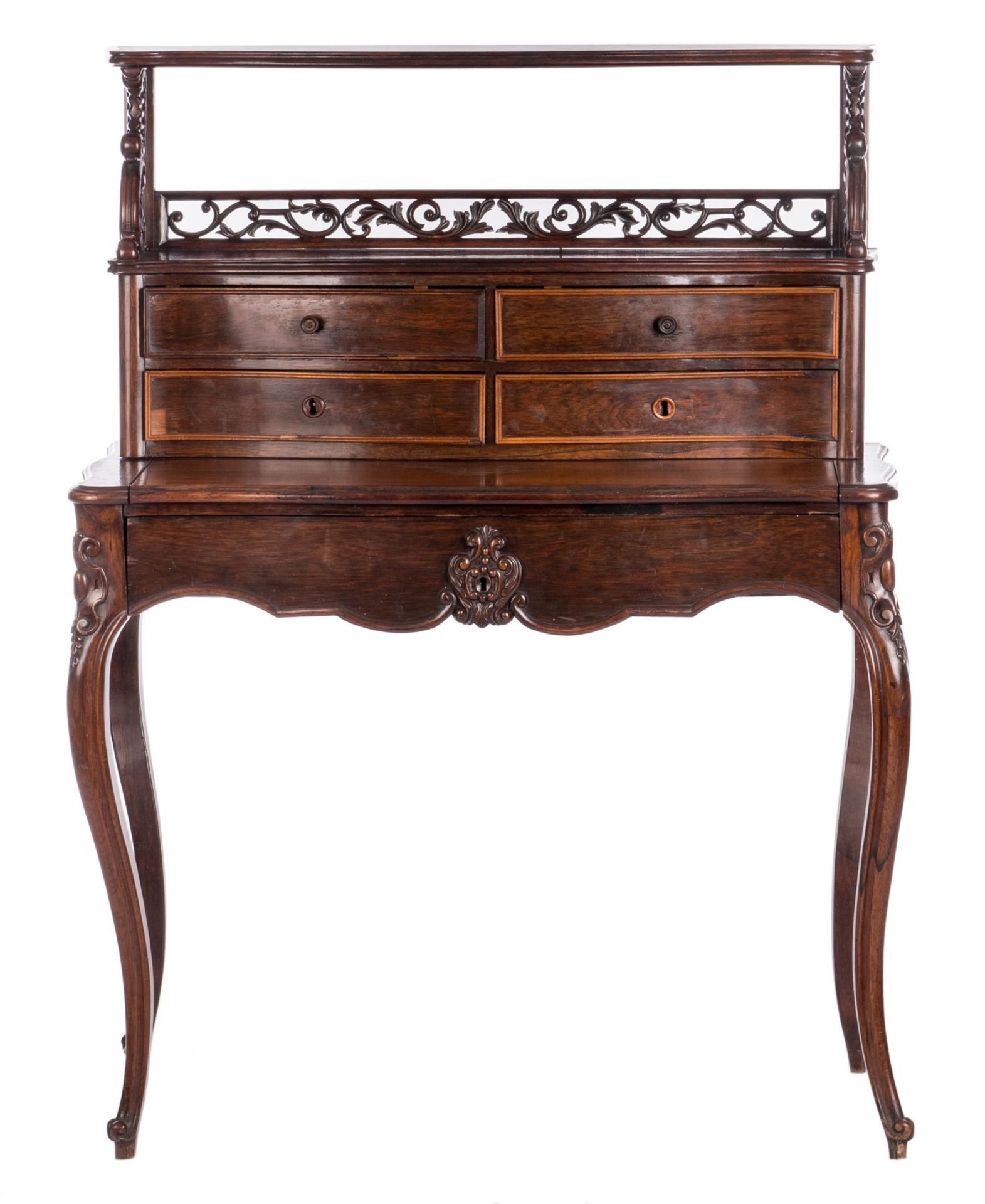 A French late 19thC rosewood veneered ladies writing desk, H 118 - W 90 - D 49 cm