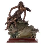 (Carlier), 'La vague' (the wave), bronze with different patinas, with dedication, H 59 cm