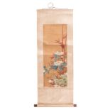 A Chinese scroll painting, watercolour on paper, depicting flower branches, signed, 25,5 x 68 cm (